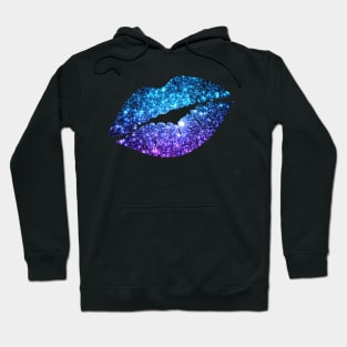 Teal Purple Ombre Faux Glitter Lips Hoodie